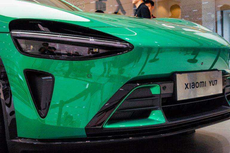 JINAN, CHINA - JUNE 13: Xiaomi YU7 SUV is on display at a Xiaomi store on June 13, 2025 in Jinan, Shandong Province of China. (Photo by Wang Jian/VCG via Getty Images)